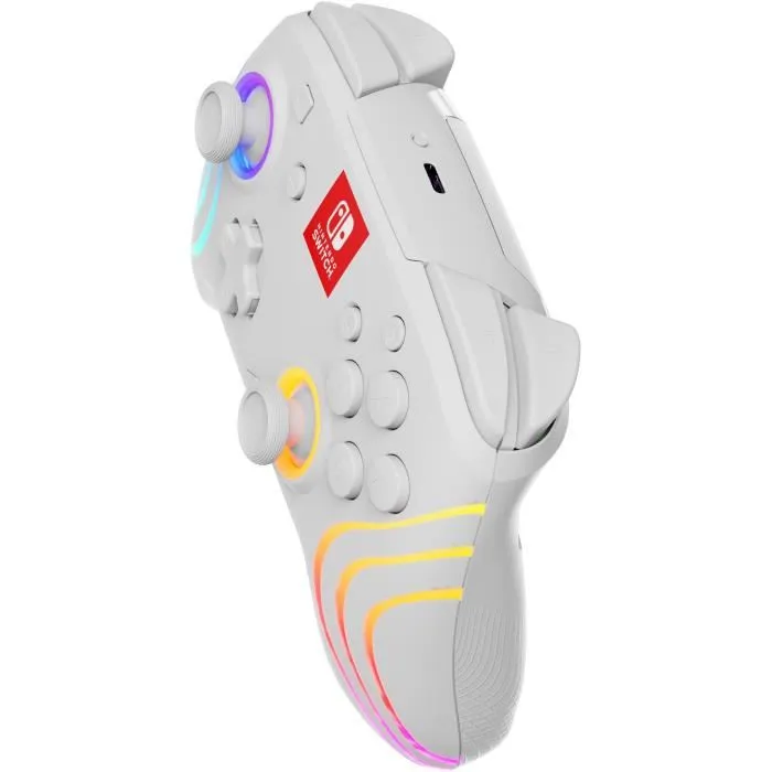 PDP Controller Afterglow Wave Inalámbrico para Nintendo Switch/Nintendo Switch OLED - Joystick Analógico, Retroiluminación LED Multicolor, 40h Batería, Blanco