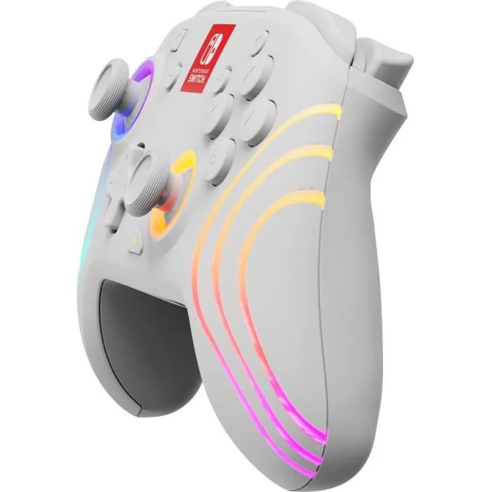PDP Controller Afterglow Wave Inalámbrico para Nintendo Switch/Nintendo Switch OLED - Joystick Analógico, Retroiluminación LED Multicolor, 40h Batería, Blanco
