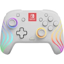 PDP Controller Afterglow Wave Inalámbrico para Nintendo Switch/Nintendo Switch OLED - Joystick Analógico, Retroiluminación LED Multicolor, 40h Batería, Blanco