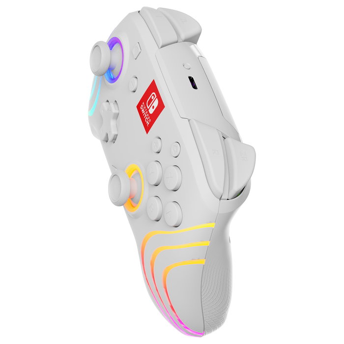 PDP Controller Afterglow Wave Inalámbrico para Nintendo Switch/Nintendo Switch OLED - Joystick Analógico, Retroiluminación LED Multicolor, 40h Batería, Blanco