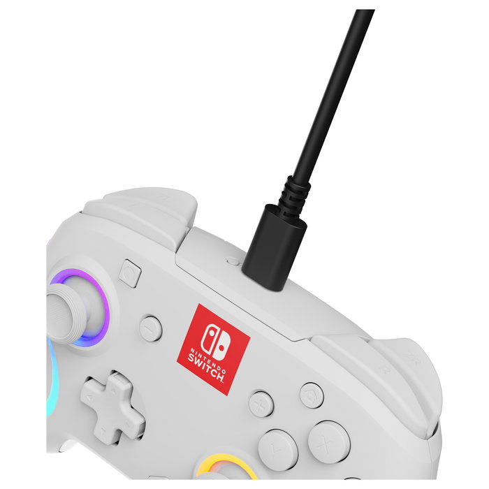 PDP Controller Afterglow Wave Inalámbrico para Nintendo Switch/Nintendo Switch OLED - Joystick Analógico, Retroiluminación LED Multicolor, 40h Batería, Blanco