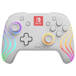PDP Controller Afterglow Wave Inalámbrico para Nintendo Switch/Nintendo Switch OLED - Joystick Analógico, Retroiluminación LED Multicolor, 40h Batería, Blanco