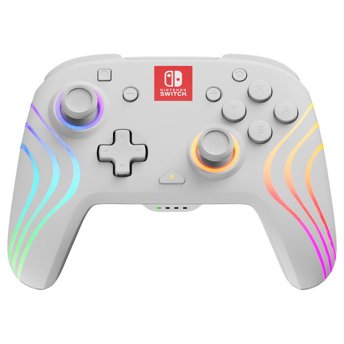 PDP Controller Afterglow Wave Inalámbrico para Nintendo Switch/Nintendo Switch OLED - Joystick Analógico, Retroiluminación LED Multicolor, 40h Batería, Blanco