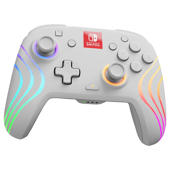 PDP Controller Afterglow Wave Inalámbrico para Nintendo Switch/Nintendo Switch OLED - Joystick Analógico, Retroiluminación LED Multicolor, 40h Batería, Blanco