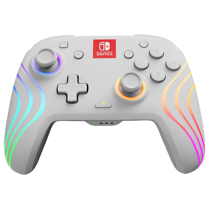 PDP Controller Afterglow Wave Inalámbrico para Nintendo Switch/Nintendo Switch OLED - Joystick Analógico, Retroiluminación LED Multicolor, 40h Batería, Blanco