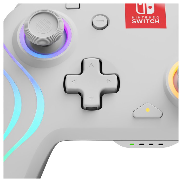 PDP Controller Afterglow Wave Inalámbrico para Nintendo Switch/Nintendo Switch OLED - Joystick Analógico, Retroiluminación LED Multicolor, 40h Batería, Blanco