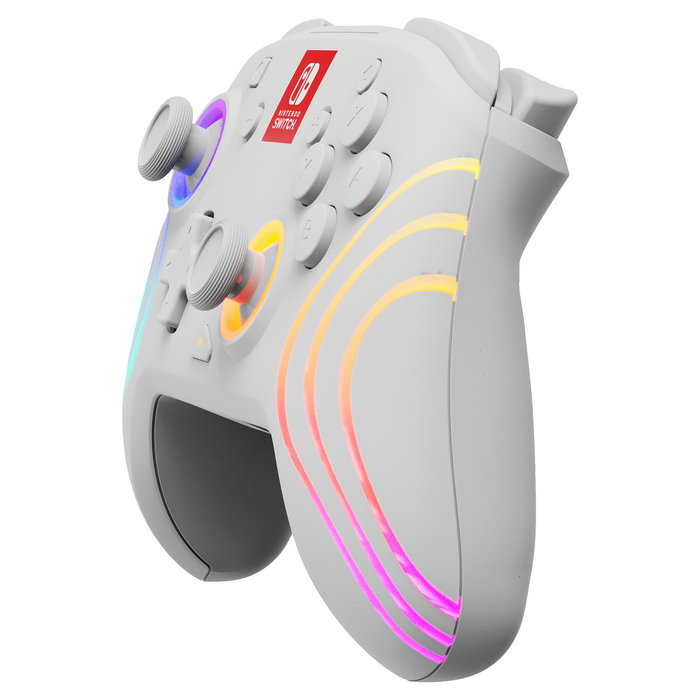 PDP Controller Afterglow Wave Inalámbrico para Nintendo Switch/Nintendo Switch OLED - Joystick Analógico, Retroiluminación LED Multicolor, 40h Batería, Blanco