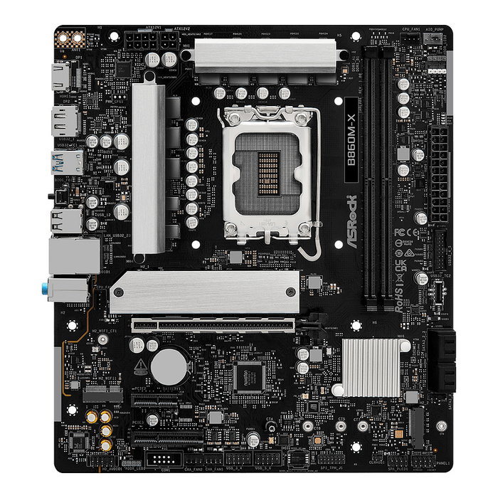 ASRock B860M-X (B860) Placa Base mATX - Intel LGA 1851 para Core Ultra Serie 2, DDR5 (128 GB, 9066 MHz), 2.5GbE, Realtek ALC897, M.2, SATA III, HDMI, DisplayPort ASRock B860M-X (B860) Placa Base mATX - Intel LGA 1851 para Core Ultra Serie 2, DDR5 (128 GB, 9066 MHz), 2.5GbE, Realtek ALC897, M.2, SATA III, HDMI, DisplayPort