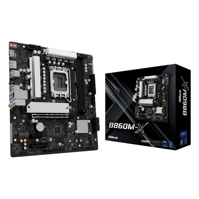 ASRock B860M-X (B860) Placa Base mATX - Intel LGA 1851 para Core Ultra Serie 2, DDR5 (128 GB, 9066 MHz), 2.5GbE, Realtek ALC897, M.2, SATA III, HDMI, DisplayPort ASRock B860M-X (B860) Placa Base mATX - Intel LGA 1851 para Core Ultra Serie 2, DDR5 (128 GB, 9066 MHz), 2.5GbE, Realtek ALC897, M.2, SATA III, HDMI, DisplayPort