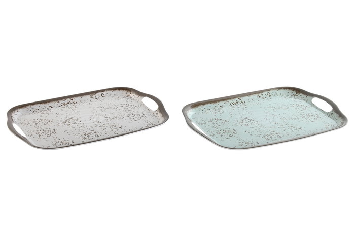 DKD Home Decor Bandeja de Melamina Melamina 2024 Azul y Blanco 36,4x26,2x2 cm, Pack de 6 unidades surtidas