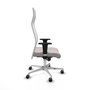 Sillón Albacete con mecanismo Sincro tapizada con Similpiel color Blanco. Equipado con Base aluminio, Brazos 1D y Ruedas 65 mm parqué