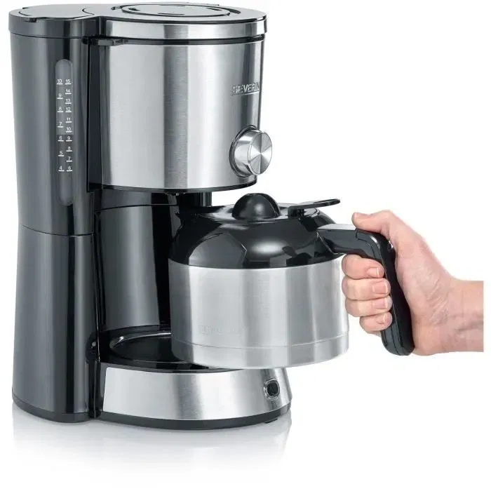 Severin KA4845 Cafetera de filtro con jarra isotérmica, Selector de aroma, 1 L, 1000 W, Acero inoxidable / Negro