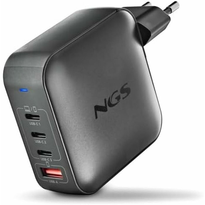 NGS Cargador de Pared GaN 165W con 3 USB-C y 1 USB-A Negro
