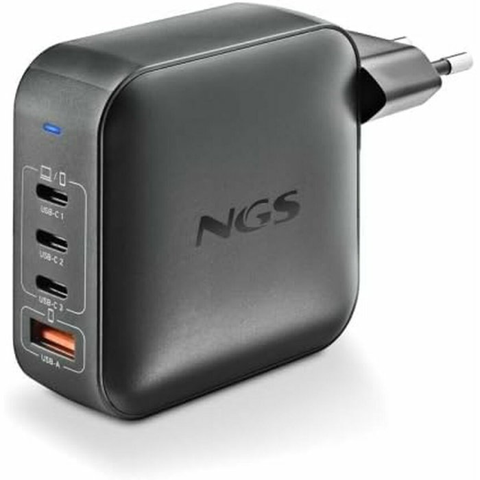 NGS Cargador de Pared GaN 165W con 3 USB-C y 1 USB-A Negro