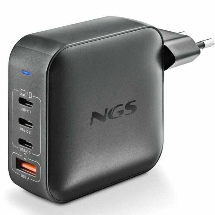 NGS Cargador de Pared GaN 165W con 3 USB-C y 1 USB-A Negro