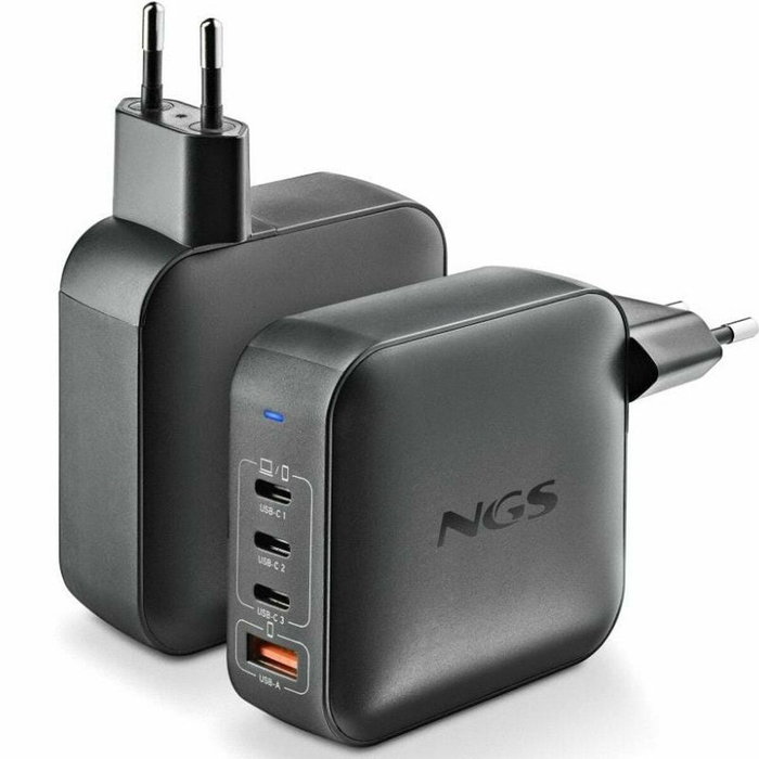 NGS Cargador de Pared GaN 165W con 3 USB-C y 1 USB-A Negro