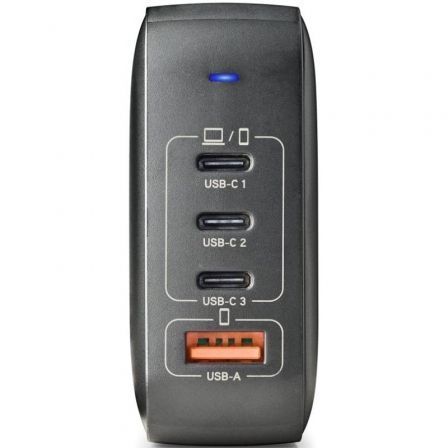 NGS BUD165W Cargador GaN 165W, 4 Puertos (3 USB-C PD3.1/PPS + 1 USB-A QC3.0), Carga Rápida para Portátil, Smartphone y Tablet, 140W Máx en USB-C1, Automático 100-240V