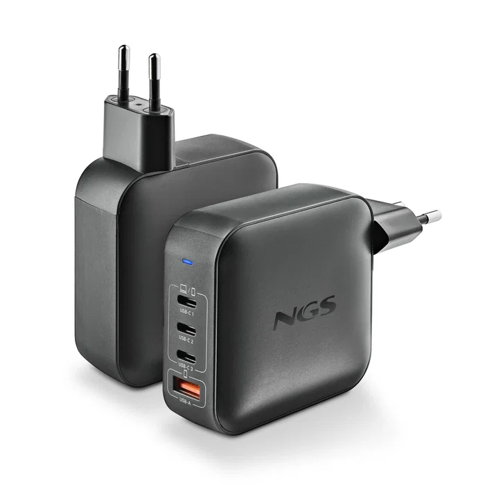 NGS Cargador de Pared GaN 165W con 3 USB-C y 1 USB-A Negro