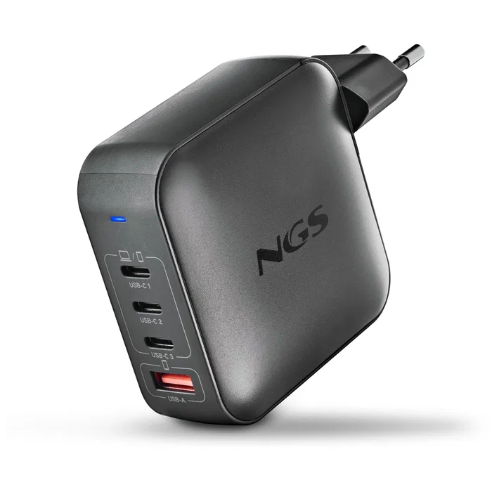 NGS Cargador de Pared GaN 165W con 3 USB-C y 1 USB-A Negro