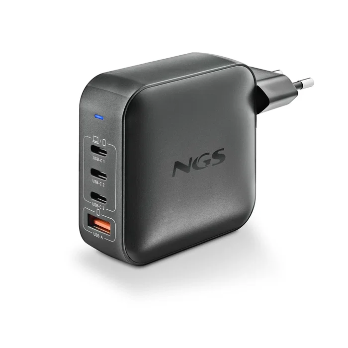 NGS Cargador de Pared GaN 165W con 3 USB-C y 1 USB-A Negro