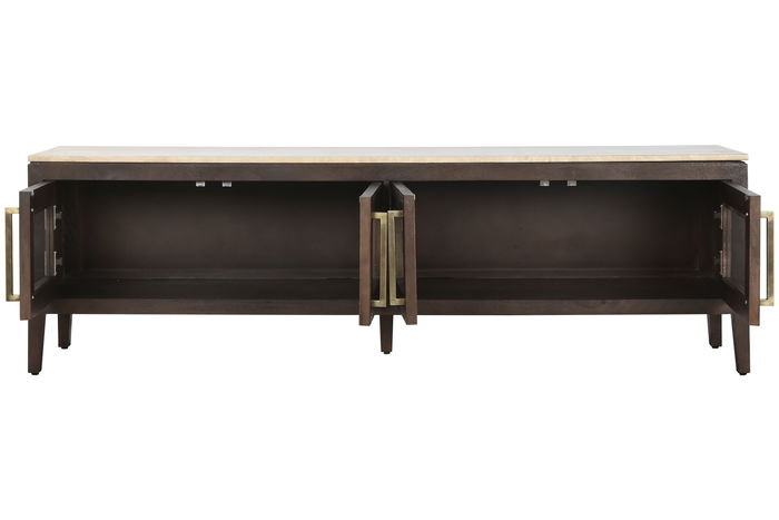 DKD Home Decor Mueble TV Moderno Tradicional Travertine 180 x 55 x 40 cm Mango y Marmol