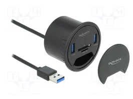 DeLOCK Hub de escritorio con 2 puertos SuperSpeed USB Tipo-A y lector de tarjetas SD/Micro SD, Negro