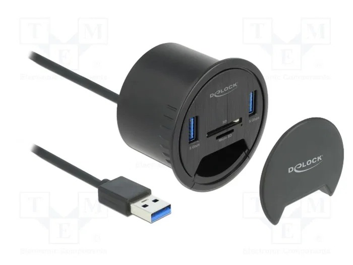 DeLOCK Hub de escritorio con 2 puertos SuperSpeed USB Tipo-A y lector de tarjetas SD/Micro SD, Negro DeLOCK Hub de escritorio con 2 puertos SuperSpeed USB Tipo-A y lector de tarjetas SD/Micro SD, Negro