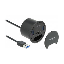 DeLOCK Hub de escritorio con 2 puertos SuperSpeed USB Tipo-A y lector de tarjetas SD/Micro SD, Negro