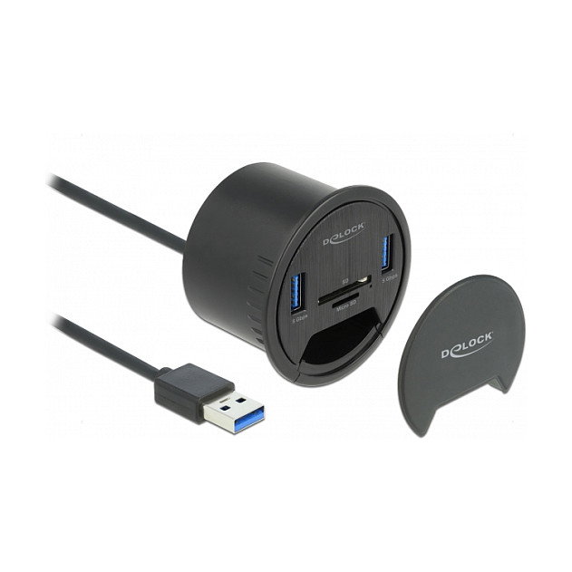 DeLOCK Hub de escritorio con 2 puertos SuperSpeed USB Tipo-A y lector de tarjetas SD/Micro SD, Negro DeLOCK Hub de escritorio con 2 puertos SuperSpeed USB Tipo-A y lector de tarjetas SD/Micro SD, Negro
