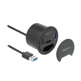 DeLOCK Hub de 2 Puertos USB 3.0 SuperSpeed Tipo-A con Lector de Tarjetas SD/Micro SD, Negro