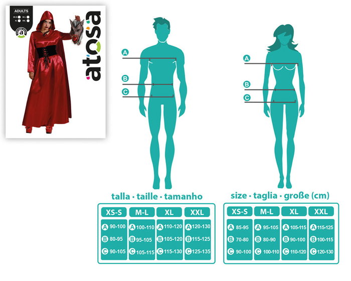 Caperucita Roja - Disfraz Adulto Mujer con Túnica, Capa con Capucha y Cinturón Tallas M L para Halloween o Fiesta Temática