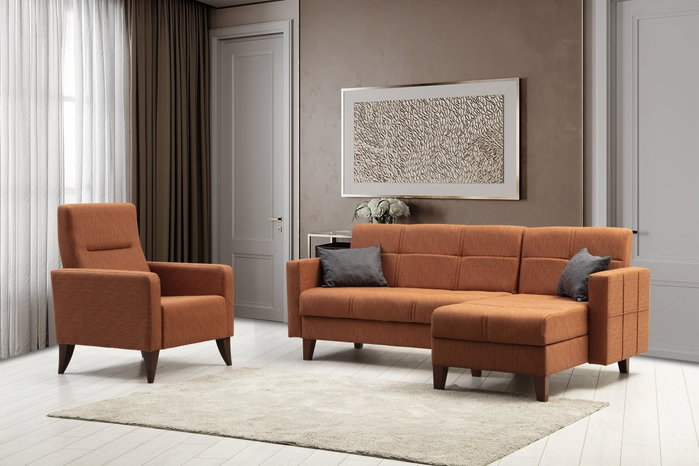 Atelier Del Sofa Conjunto de Sofá 2 Piezas, Polya L - Tile Red, Sofá Rinconero 216cm y Sillón 75cm Atelier Del Sofa Conjunto de Sofá 2 Piezas, Polya L - Tile Red, Sofá Rinconero 216cm y Sillón 75cm