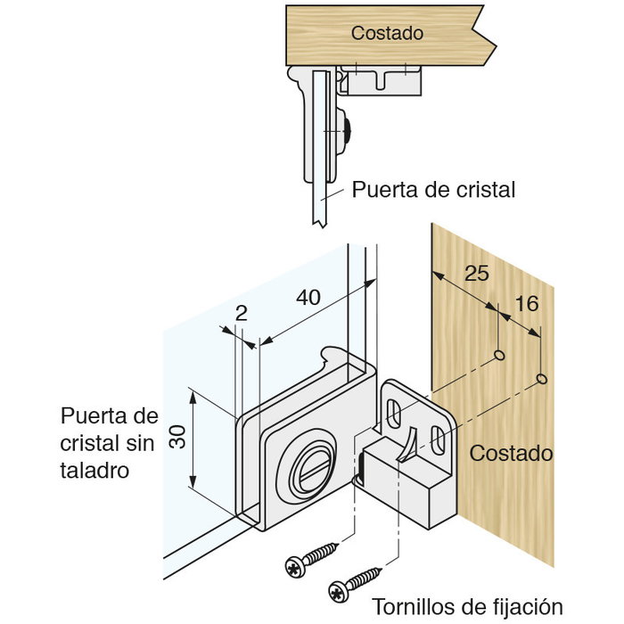 HERRAJES ALK Bisagra Central Puerta Cristal Interior Cromo (2 Bisagras Centrales Iguales) Acabado Cromo
