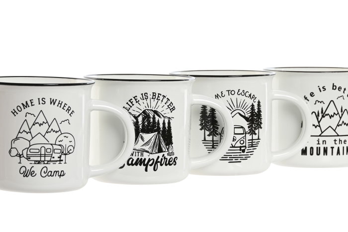 DKD Home Decor Set de Tazas Camping en Porcelana y New Bone, Surtido de 12 unidades