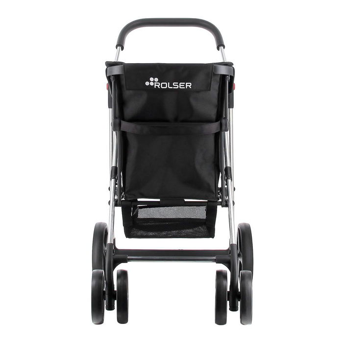 Rolser Basket MF 4B - Carro de la Compra Negro, Asa 10 Posiciones Ajustable, Bolsa Desmontable 58L con Múltiples Bolsillos, 4 Ruedas (2 Giratorias 360º), Carga Máx. 50 kg