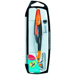 Maped Compás Metal Open Estuche 3 Piezas, Compás de Seguridad con Empuñadura Ergonómica y Protector de Punta Seca