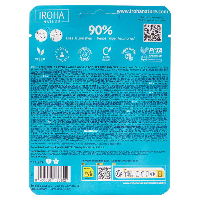 Iroha Nature SOS GRANOS Parches Tratamiento Acné Poros Puntos Negros 15 unidades Iroha Nature SOS GRANOS Parches Tratamiento Acné Poros Puntos Negros 15 unidades