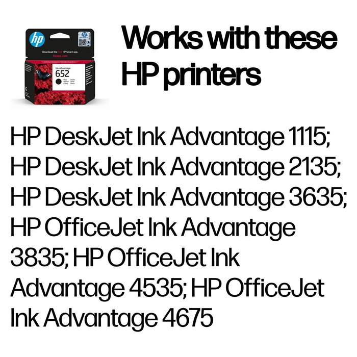 HP 652 Cartucho de Tinta Original Ink Advantage 6 ml para Deskjet 1110, 2130, 3630, ENVY 4520, Officejet 3830, 4650
