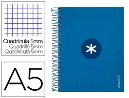 Antartik Cuaderno espiral A5 120h 90g cuadro 5mm azul oscuro