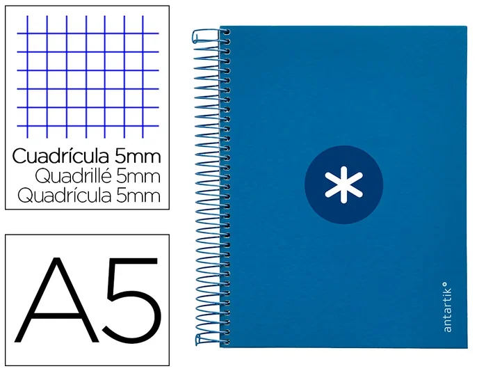 Antartik Cuaderno espiral A5 120h 90g cuadro 5mm azul oscuro Antartik Cuaderno espiral A5 120h 90g cuadro 5mm azul oscuro