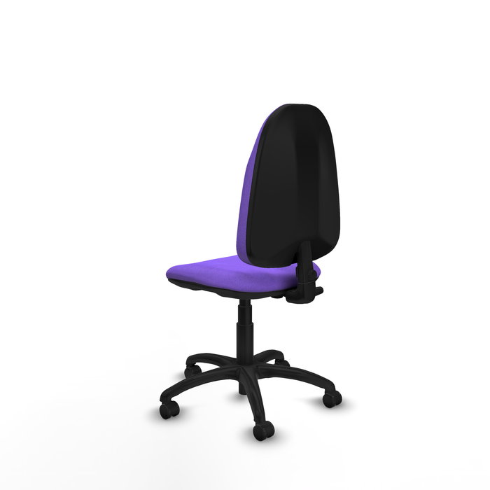 Silla de oficina Algarra con mecanismo Contacto permanente básico tapizada con Tela color Lila. Equipada con Base poliamida negra, Sin brazos y Ruedas de parqué