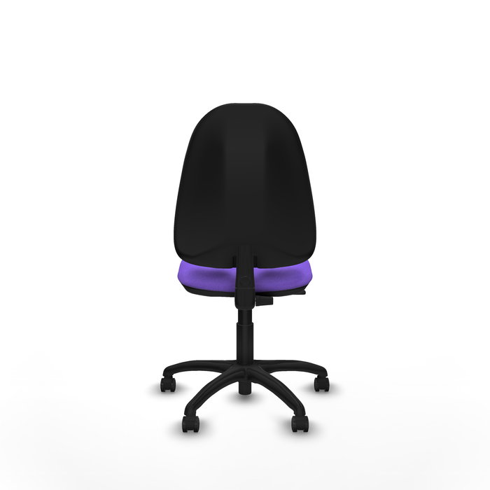 Silla de oficina Algarra con mecanismo Contacto permanente básico tapizada con Tela color Lila. Equipada con Base poliamida negra, Sin brazos y Ruedas de parqué