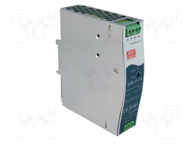 MEAN WELL SDR-75-12 Alimentador de impulso para carril DIN 75,6W 12VDC