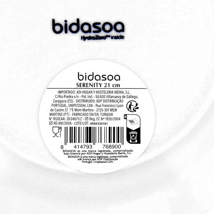 Plato Llano Porcelana Serenity Hydrozero Bidasoa 21 cm (6 Unidades)