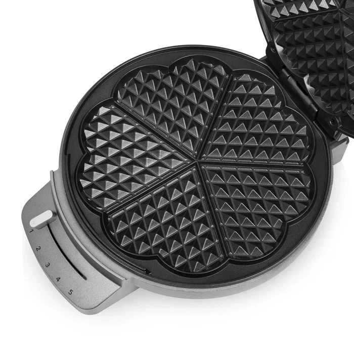 Princess Gofrera 132380 para 5 gofres con forma de corazón, 1200 W, acero inoxidable, termostato regulable, antiadherente y segura