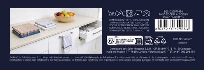 Inde Paños de Cocina de Algodón Blanco 45 x 60 cm (24 Unidades)