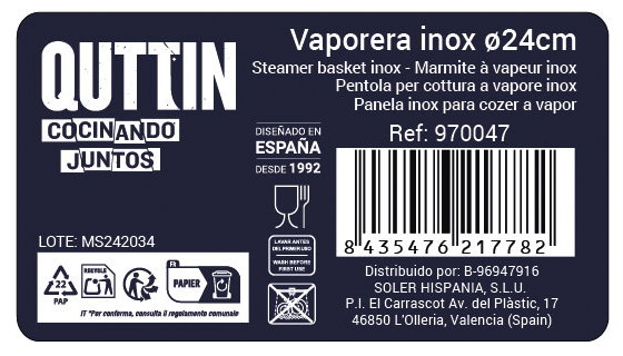 Privilege Vaporera Cazuela Quttin, Diámetro 24 cm, Acero, 3.24 kg (6 Unidades)