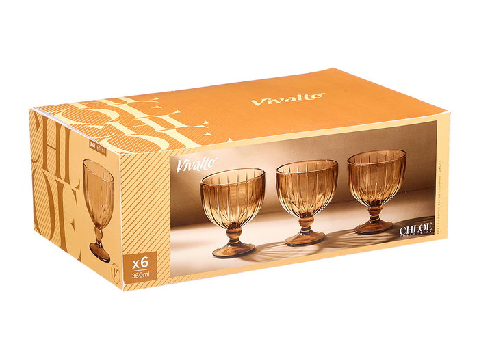 VIVALTO Copa Helado Rayas 360 ml Ambar Vidrio 10.5x12x10.5 cm (Set de 24)