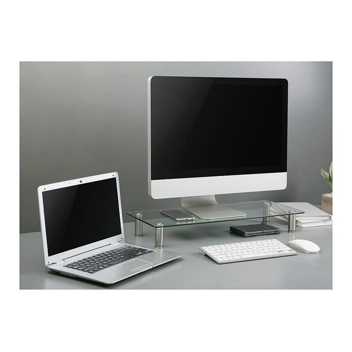 ROLINE 17023376 Soporte de Monitor de Cristal Ajustable en Altura, Rectangular, Hasta 20 kg, Transparente, para Escritorio