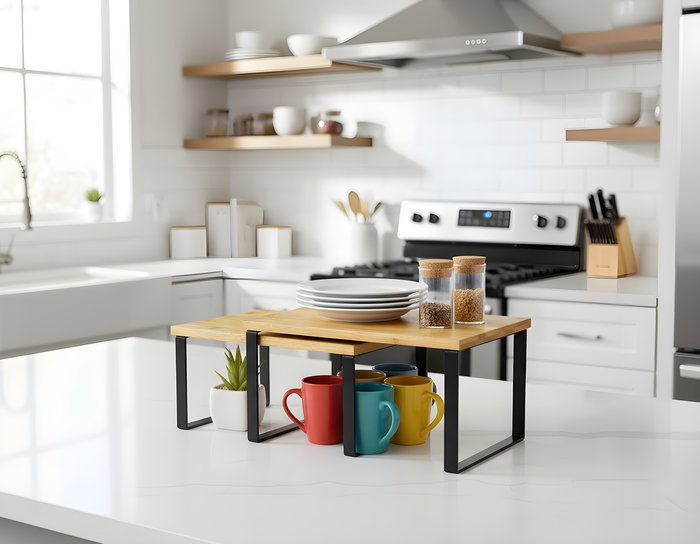 Inde Set de 2 Estantes para Cocina, Color Negro, Medidas 32x19.8x15.8 cm y 32x18 cm (6 Unidades)